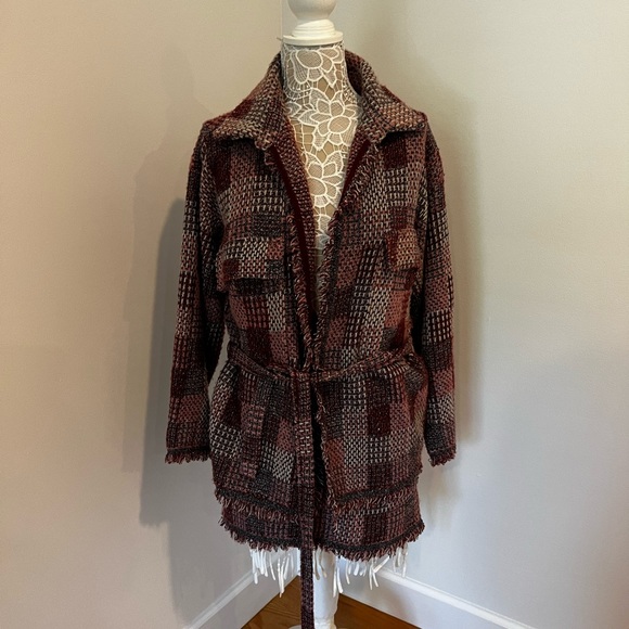 Zara Purple Pink Plaid Oversized Knit Fringe Overshirt Jacket and Skirt Set - Picture 7 of 11